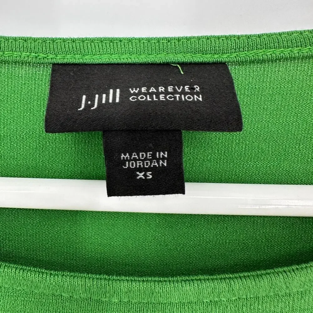 J Jill Wearever Collection Tunic XS Slub Knit Asymmetrical Hem Boho Travel Green - Picture 2 of 8